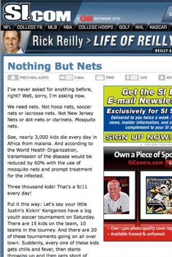 Rick Reilly's First Nothing But Nets Column in 2006
